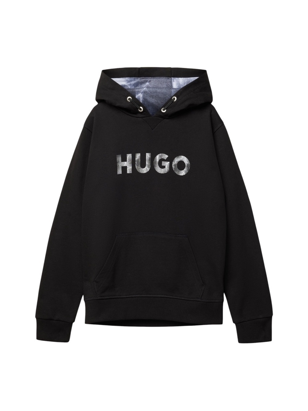 Hugo Boss Logo Graphic Pullover Hoodie Boys Size 14 Black Gray Lined Hood